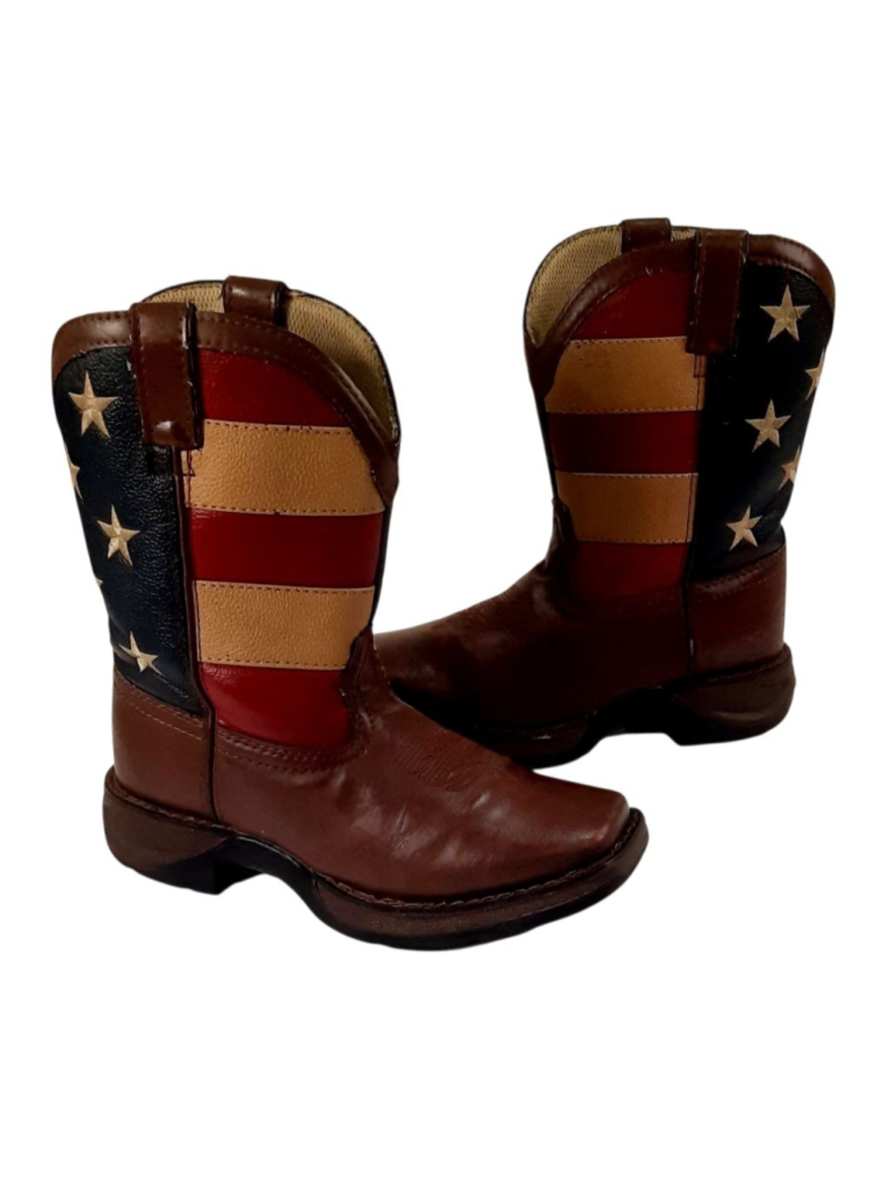 Durango Kids' Lil' Rebel Flag Western Boots brown synthetic leather, size 1.5